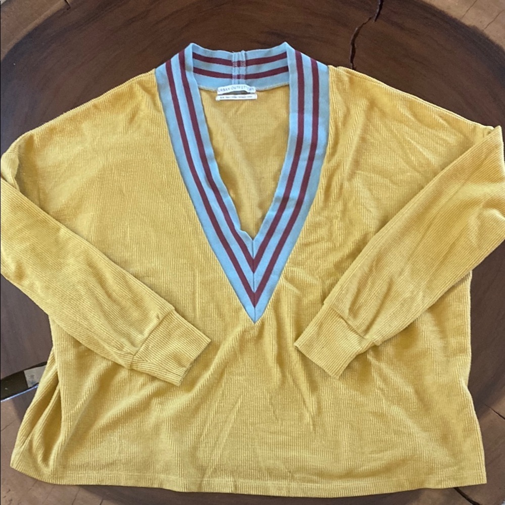 Urban Outfitters mustard Yellow top with Red and Blue Trim/ Size Medium